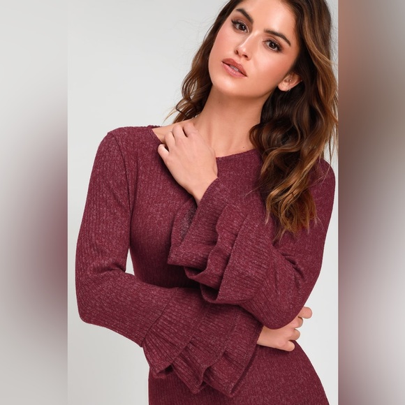 Lulu's Flounce Sleeve Bodycon Sweater Dress - Picture 4 of 4